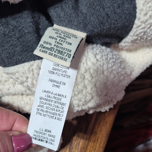 L.L. Bean Charcoal Hooded Cardigan with Ivory Trim - Picture 10 of 12